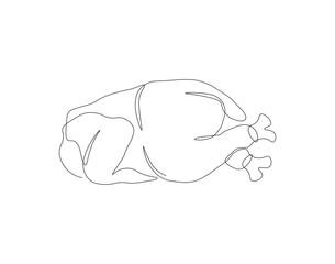 Continuous Line Drawing Of Chicken Meat. One Line Of Whole Chicken. Chicken Meat Continuous Line Art. Editable Outline.