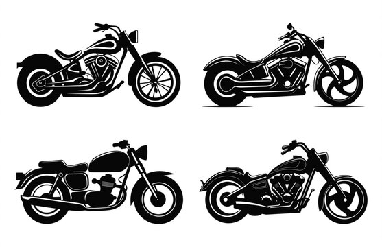 Motorcycle Vector black Silhouette Bundle, Motorbike Silhouettes Clipart Set