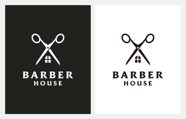 Barbershop House Scissor Gentleman logo design inspiration