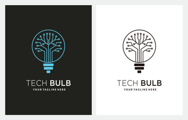 Eco Tech Energy Idea logo design, Concept plant growing inside the light bulb