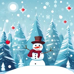 happy snowman on winter background. 