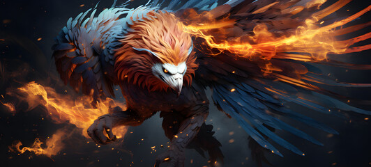 An animal with a lion body and a phoenix head, Realistic photo, ai generative