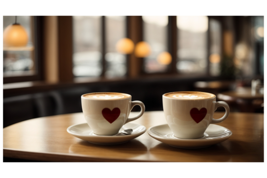 Paired Perfection: Lattes with Love, Duo of Devotion: Coffee with a Heart, Twin Hearts: A Caffeine Connection, Matched Mugs: Sipping on Love, Couple's Cups: Sharing the Coffee Warmth, Generative AI