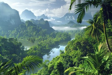 Fototapeta na wymiar Tropical rainforests and mountain rivers