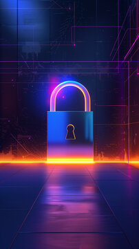 Vibrant Neon Cybersecurity Concept, Moody Purple and Orange Colours