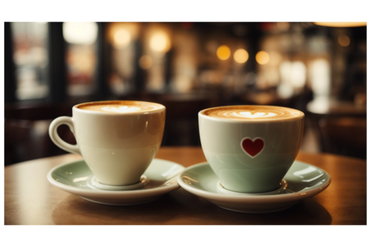 Love in a Latte: Savoring the Moment, Twin Cups of Comfort: A Cozy Cafe Experience, Sips of Affection: Sharing Warmth in a Cup, Café Romance: Heartfelt Beverages for Two, Generative AI