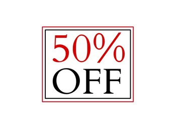 50% OFF Rubber Stamp over a white background.

