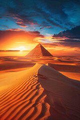 Fototapeta na wymiar A pyramid in a desert during the sunset
