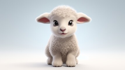 A sweet and fluffy animated lamb looks on with innocent, wide eyes, creating a sense of gentle calmness and curiosity.