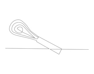 Continuous Line Drawing Of Balloon Whisk. One Line Of Kitchen Tool Ballon Whisk. Whisk Continuous Line Art. Editable Outline.