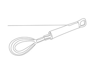 Continuous Line Drawing Of Balloon Whisk. One Line Of Kitchen Tool Ballon Whisk. Whisk Continuous Line Art. Editable Outline.
