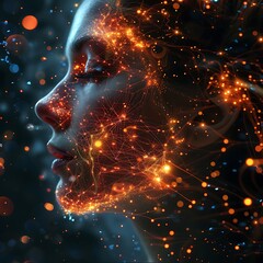 A woman's face is made of glowing stars