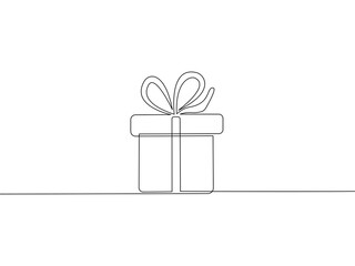 Gift box continuous one line drawing on transparent background.