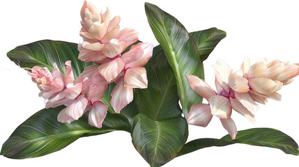 Alpinia Shell Ginger Botanical Collection: Vibrant Floral Designs for Creative Projects, Isolated PNG 3D Art with Transparent Backgrounds - obrazy, fototapety, plakaty