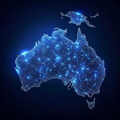 A blue map of Australia with a lot of lights on it