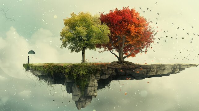 Life in Balance, Depict a delicate balance between human civilization and nature, with elements of care and conservation