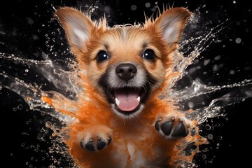  Wet dog splashing water, playful puppy swimming, pure joy and happiness generated by AI Pro Photo
