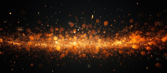 This vibrant image features an orange and black background with numerous bubbles scattered throughout. The bubbles create a dynamic and lively atmosphere against the contrasting colors, adding depth - obrazy, fototapety, plakaty