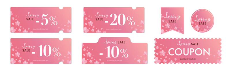 春のセールに使える桜とピンクグラデーションのクーポンベクターアイコンセット2