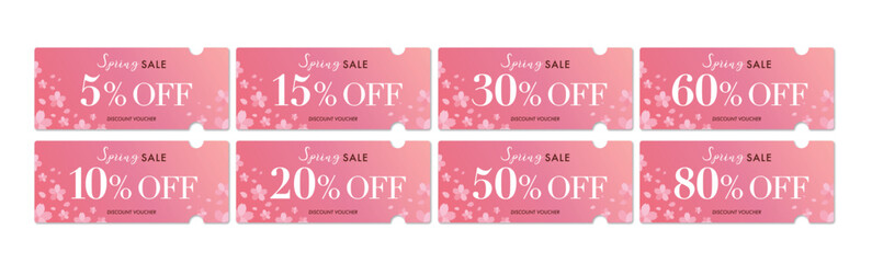 春のセールに使える桜とピンクグラデーションのクーポンベクターアイコンセット（割引率別）1