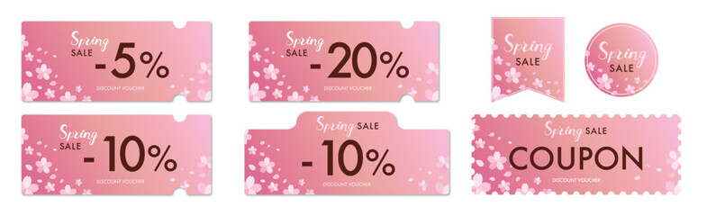 春のセールに使える桜とピンクのクーポンベクターアイコンセット2