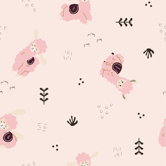 Adorable llama parade in seamless pattern © reksitawardani