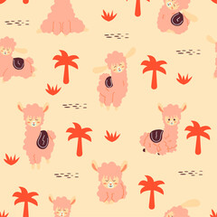 Charming llamas in endless seamless pattern