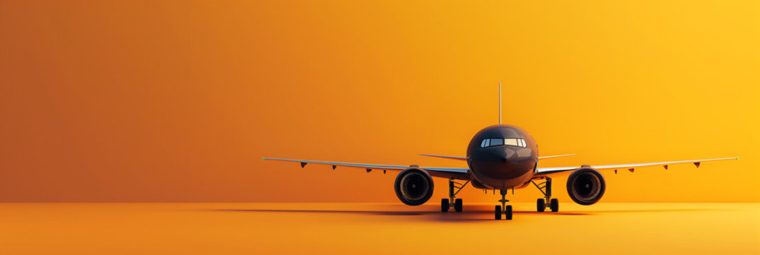 Commercial Airplane on Tarmac Against Orange Background