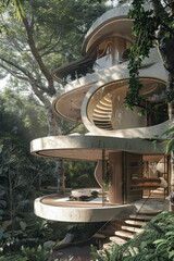 A treehouse mixed with nature and modern architectural design