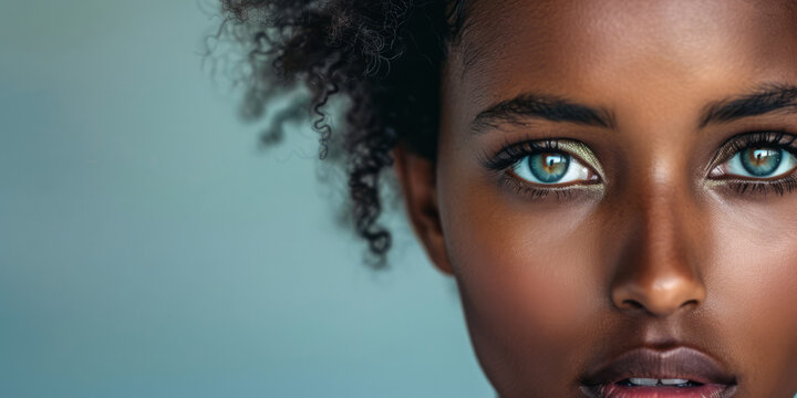 Portrait of a young Ethiopian woman with a clear copy space background