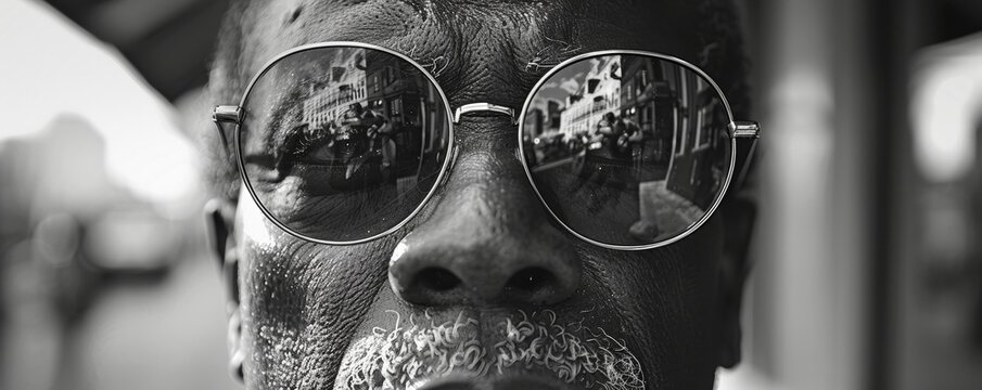 Blind photographer capturing the essence of urban life through sound guidance, unique perspective.