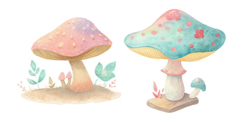 cute mushroom watercolour vector illustration 