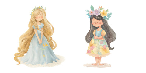 cute princess watercolour vector illustration © Finkha