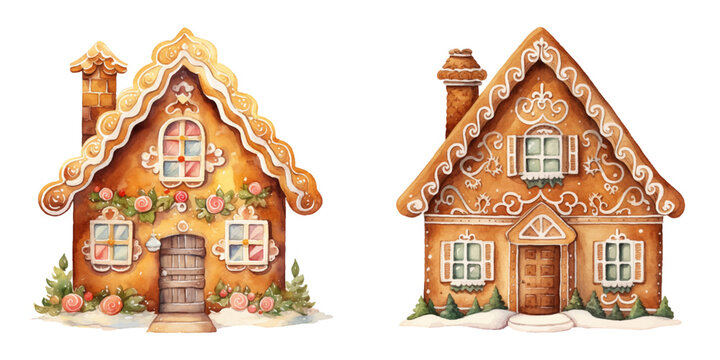 ginger bread house watercolor vector illustration