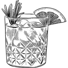 Hand drawn Paloma Cocktail Drink Sketch Illustration