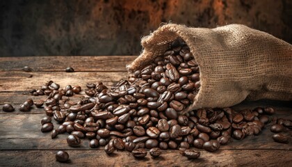 coffee beans coming out of a burlap bag