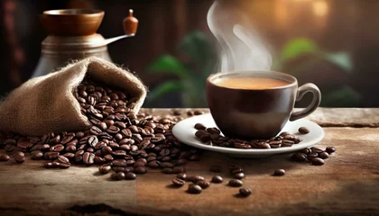 Tuinposter cup and coffee beans on a table © Justolas