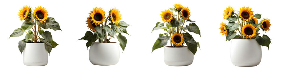Obraz premium House parlor plant Sunflowers plant in modern white pot or vase isolated on transparent background generative ai