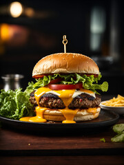 A_sizzling_plate_of_beef_bacon_and_a_juicy_beef_burger