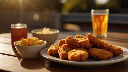 Photo fried breaded shrimp on rustic wooden table delicious seafood ai generated