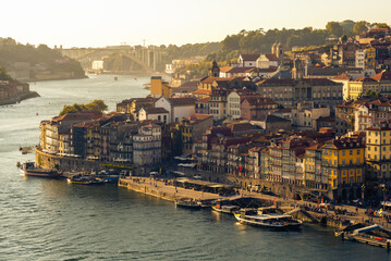 aerial view of the old city Porto by Douro River, Portugal - 754694752