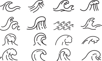 Ocean, Vector line icon set with simple doodle wave. Illustration.