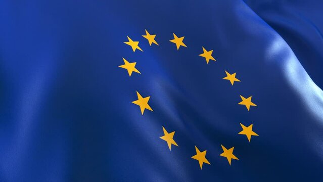 EU Flag Waving European Union Flag with detailed texture side angle close-up - 3D render
