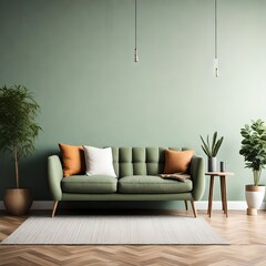 interior design for Modern cozy living room and sage  wall texture background