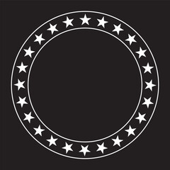 Star circle. Round frames with stars for badge, emblem and seal. Circular rating icons with fave pointed silhouette star, award vector sign.  round stars frame on black background 