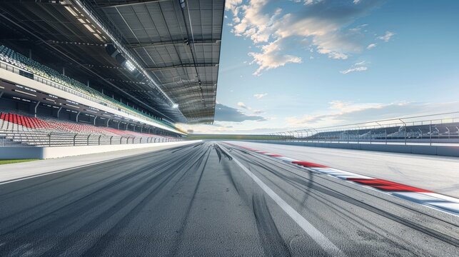 A racetrack background featuring an outdoor race track arena 