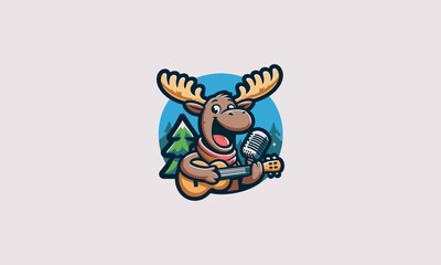moose playing guitar vector illustration flat design