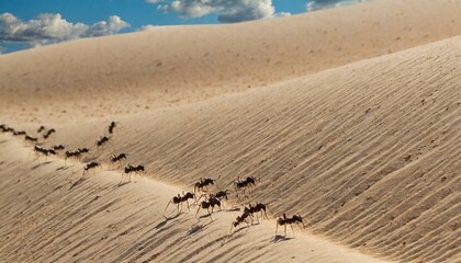 Fototapeta na wymiar Ants in the desert run in hundreds in a row