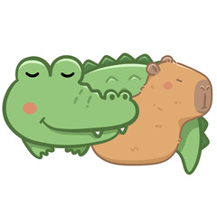 Sleeping capybara and crocodile 
