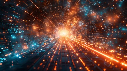 Fototapeta premium In futuristic tech city at night abstract background of high speed global data transfer and super fast broadband 